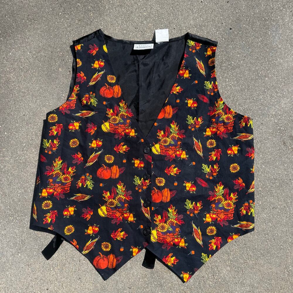 Vintage 90s Basic Editions Fall Harvest Cornucopia Dress Vest Androgenous LARGE